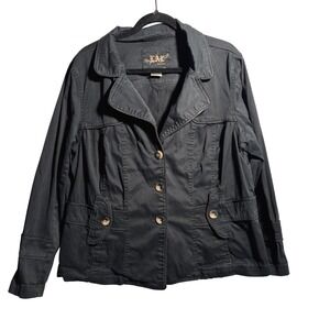 Womens 1X Black Cotton Blend Blazer Jacket‎ Y2K Western Moto Rockabilly Buttons